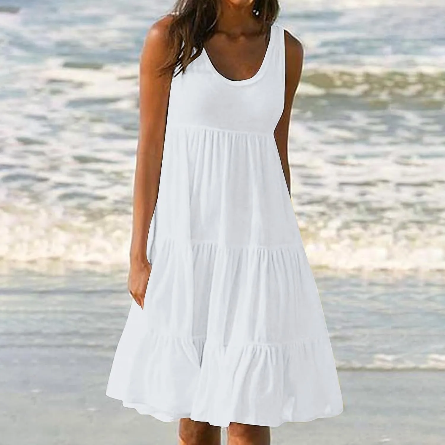 Sundresses for Women Casual 2025 Sleeveless Resort Wear Beach Vacation Outfits Sun Dresses Spring Summer Tank Dress