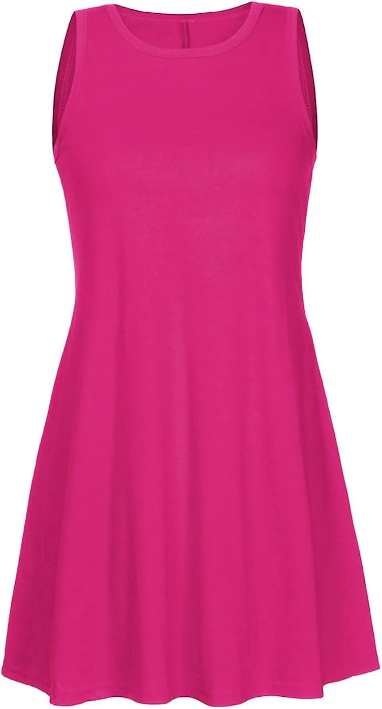 Sundresses for Women Fashion Loose Crewneck A Line Tank Mini Dress Casual Sleeveless Summer Beach Swing Dresses with Pockets