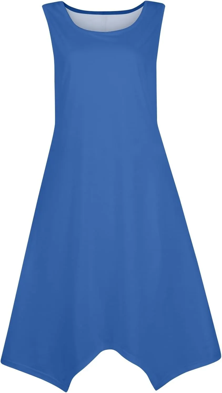 Sundresses for Women Summer Fashion Round Neck Sleeveless Floral Hawaiian Print Irregular Hem Midi Dresses