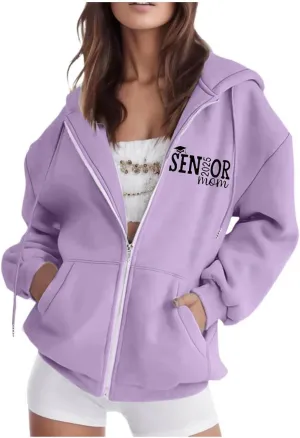 Sweatshirt for Women Senior Mom 2025 Womens Zip Up Hoodies Long Sleeve Fall Oversized Sweatshirts