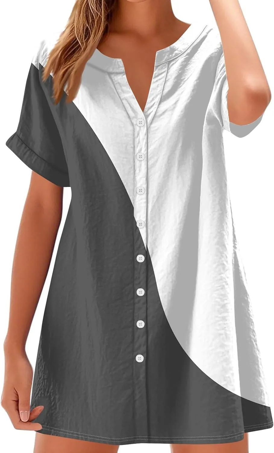T Shirt Dress for Women Short Sleeve Button Down Pullover V Neck Floral Printed Shirt Summer Beach Vacation Mini Sundresses