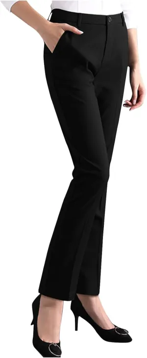 TANGNADE Women High Waist Casual Straight Leg Long Business Work Suit Dress Pants Slim Fit Trousers with Pockets Slacks