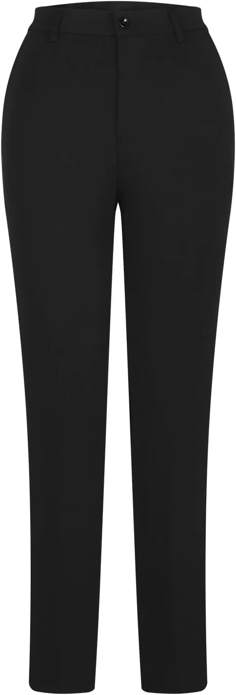 TANGNADE Women High Waist Casual Straight Leg Long Business Work Suit Dress Pants Slim Fit Trousers with Pockets Slacks