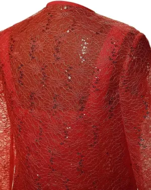 Tea Length Mother of The Bride Dresses for Wedding with Jacket Long Sleeve Lace Chiffon Evening Gowns for Women