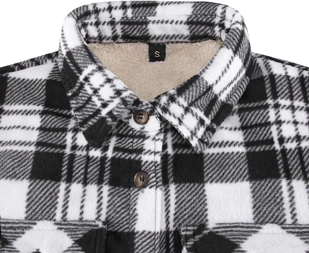 ThCreasa Womens Sherpa Fleece Lined Flannel Shirt Jacket Warm Button Up Plaid Shirt Jac (Sherpa Fleece Throughout)