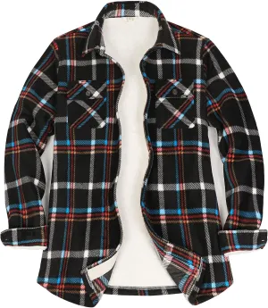 ThCreasa Womens Sherpa Fleece Lined Flannel Shirt Jacket Warm Button Up Plaid Shirt Jac (Sherpa Fleece Throughout)