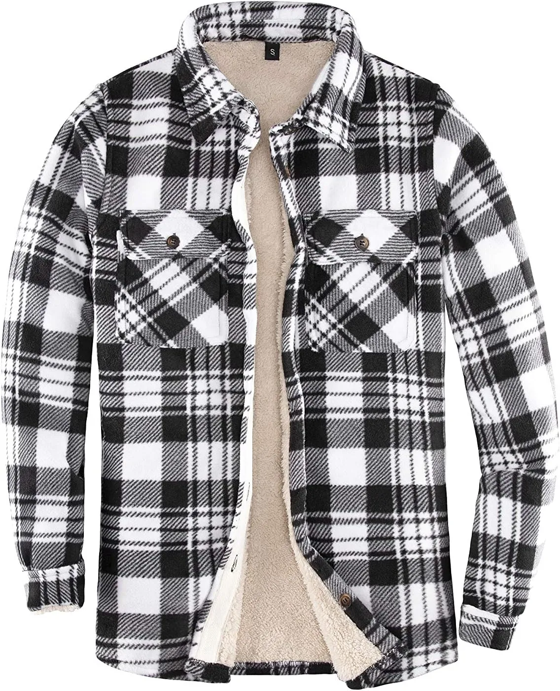 ThCreasa Womens Sherpa Fleece Lined Flannel Shirt Jacket Warm Button Up Plaid Shirt Jac (Sherpa Fleece Throughout)