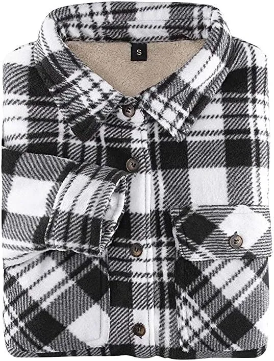 ThCreasa Womens Sherpa Fleece Lined Flannel Shirt Jacket Warm Button Up Plaid Shirt Jac (Sherpa Fleece Throughout)