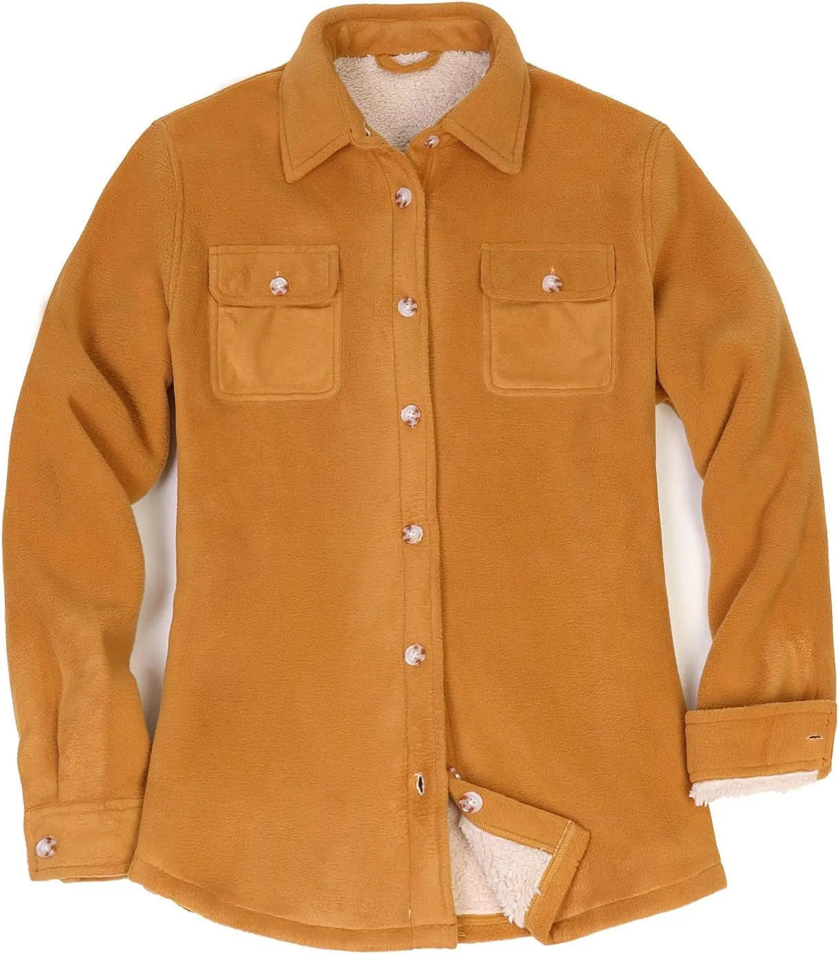 ThCreasa Womens Sherpa Fleece Lined Flannel Shirt Jacket Warm Button Up Plaid Shirt Jac (Sherpa Fleece Throughout)
