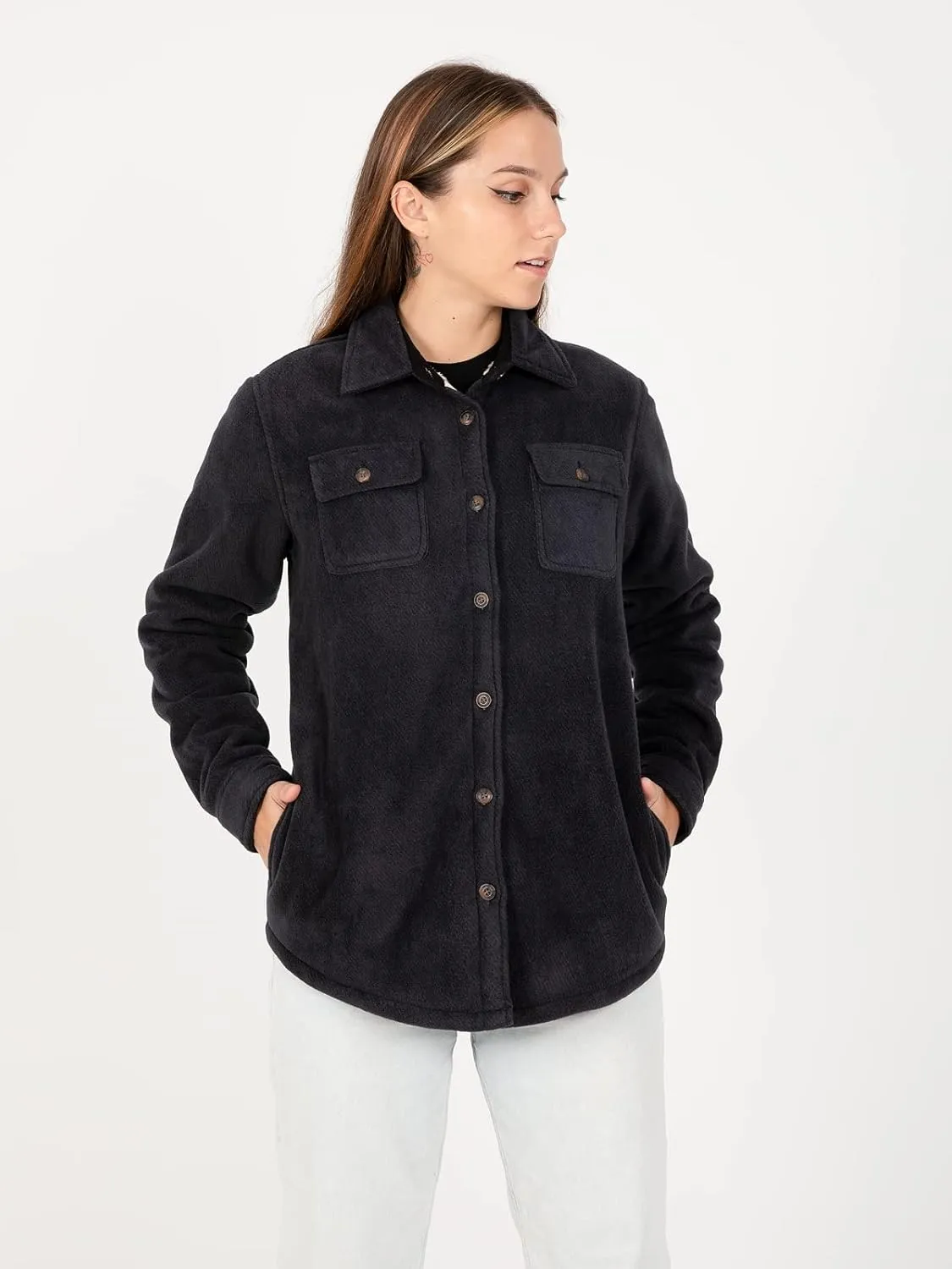 ThCreasa Womens Sherpa Fleece Lined Flannel Shirt Jacket Warm Button Up Plaid Shirt Jac (Sherpa Fleece Throughout)