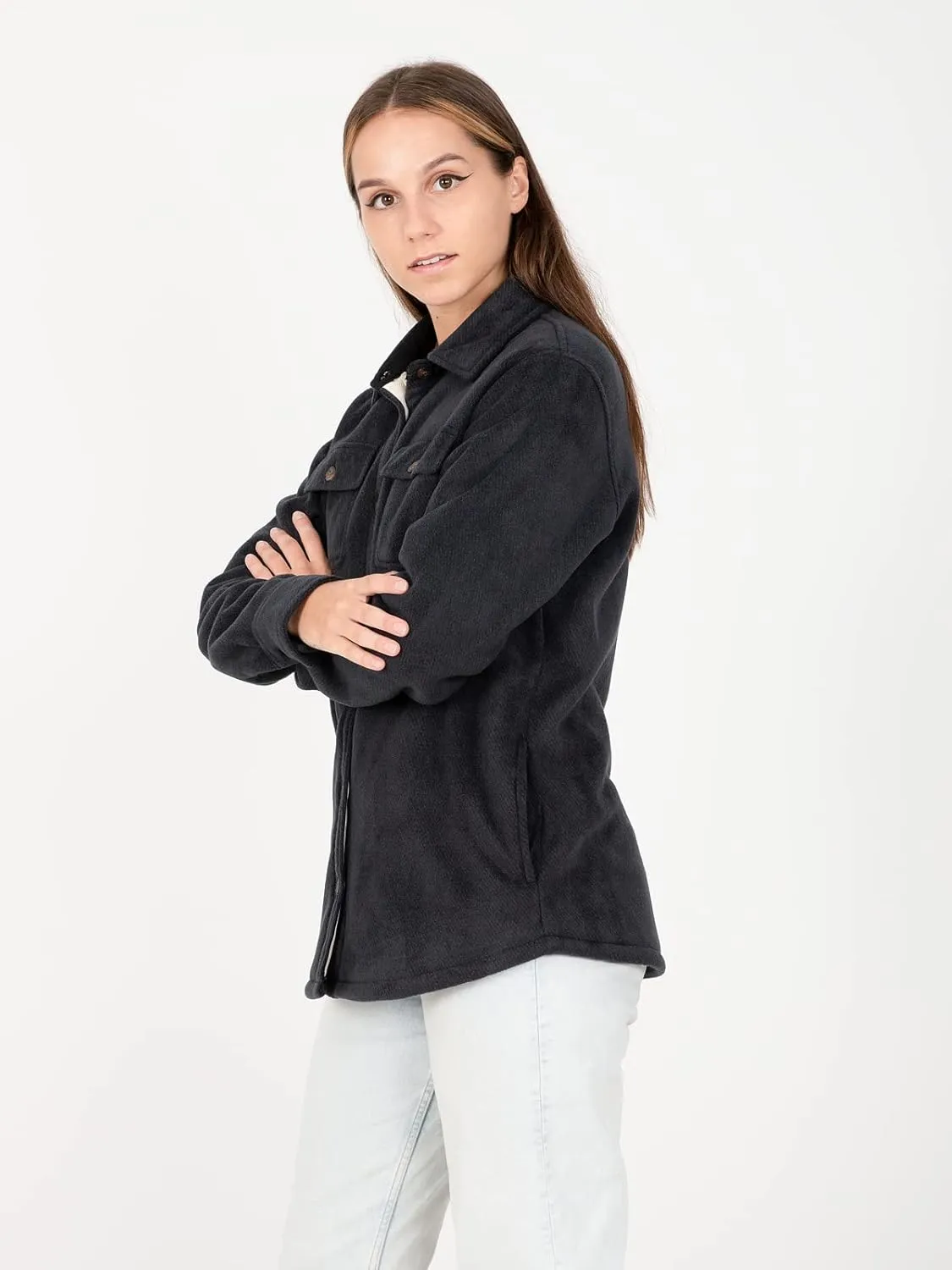 ThCreasa Womens Sherpa Fleece Lined Flannel Shirt Jacket Warm Button Up Plaid Shirt Jac (Sherpa Fleece Throughout)