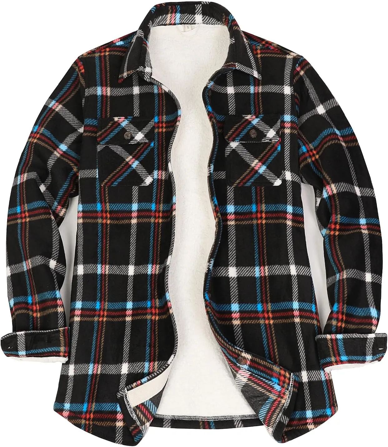 ThCreasa Womens Sherpa Fleece Lined Flannel Shirt Jacket Warm Button Up Plaid Shirt Jac (Sherpa Fleece Throughout)