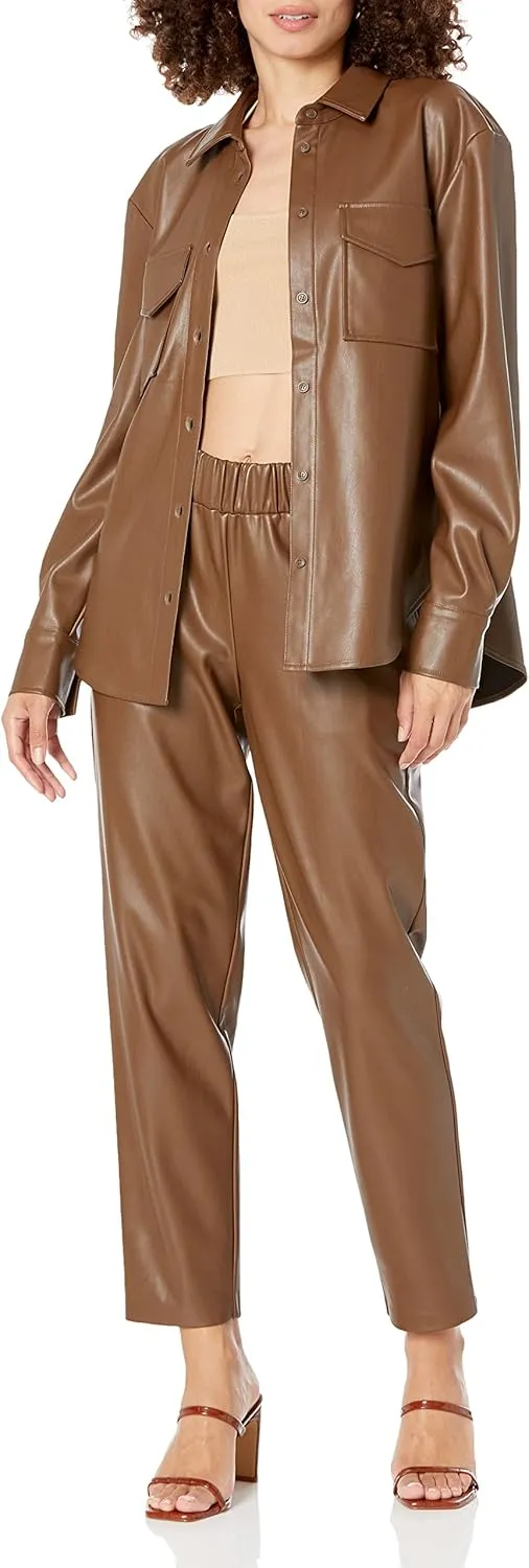 The Drop Women's @Lisadnyc Faux Leather Long Shirt Jacket