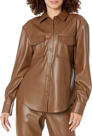 The Drop Women's @Lisadnyc Faux Leather Long Shirt Jacket