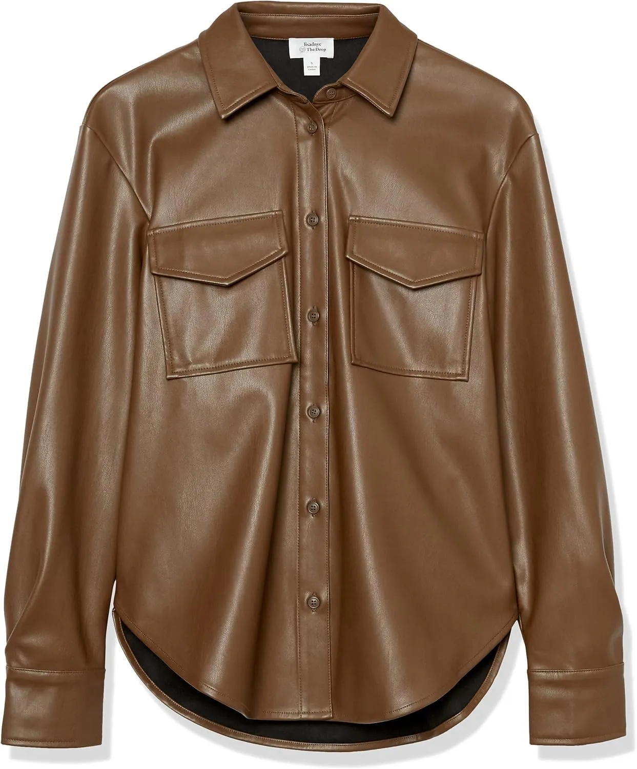 The Drop Women's @Lisadnyc Faux Leather Long Shirt Jacket