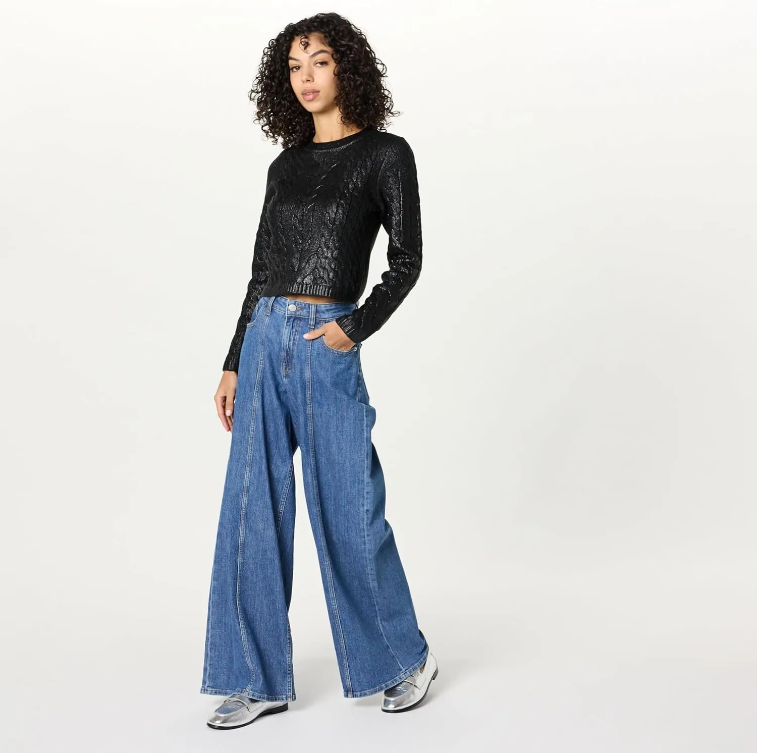 The Drop Women's Sofia Metallic Cable Pullover Sweater