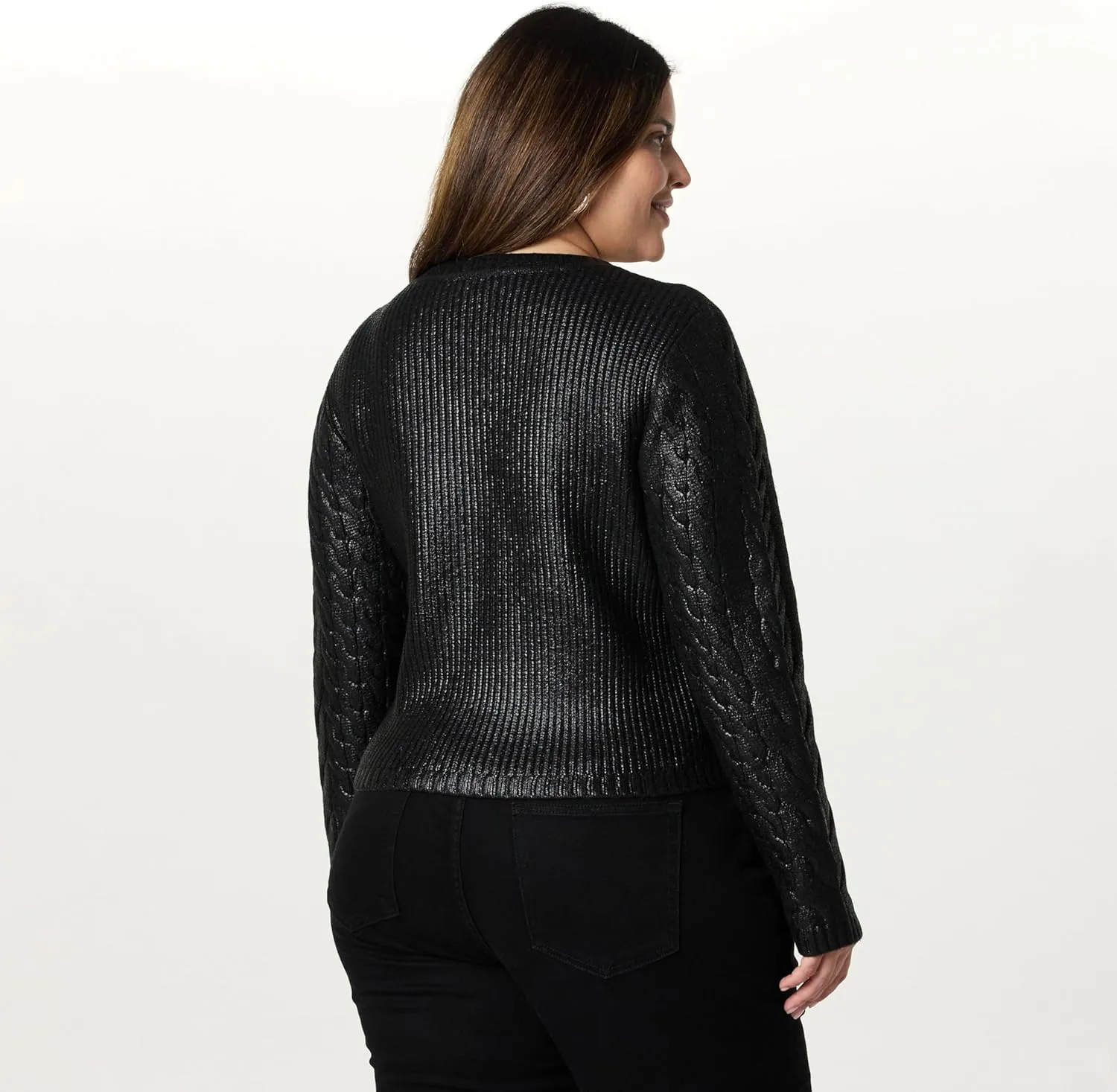 The Drop Women's Sofia Metallic Cable Pullover Sweater