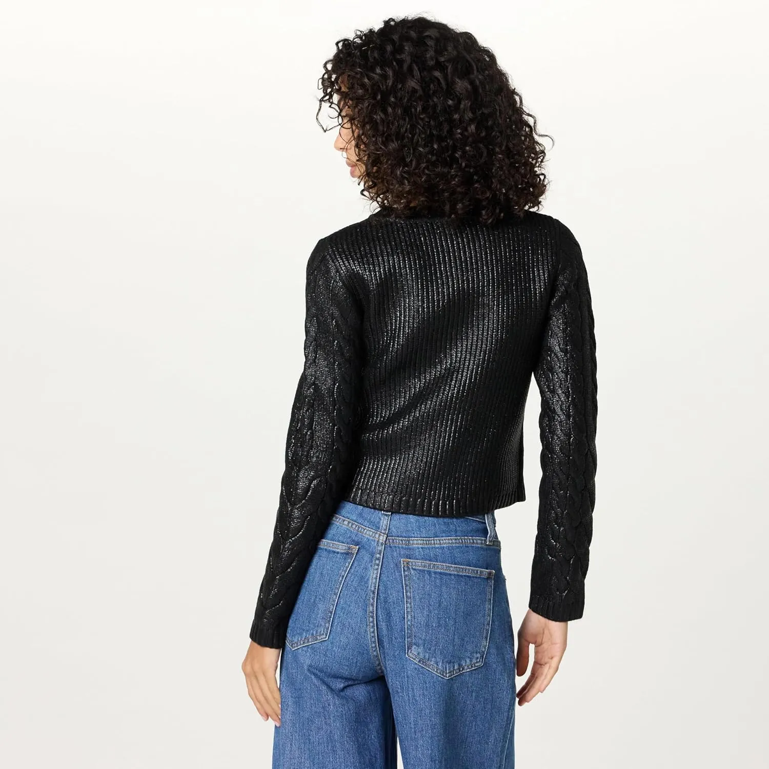 The Drop Women's Sofia Metallic Cable Pullover Sweater
