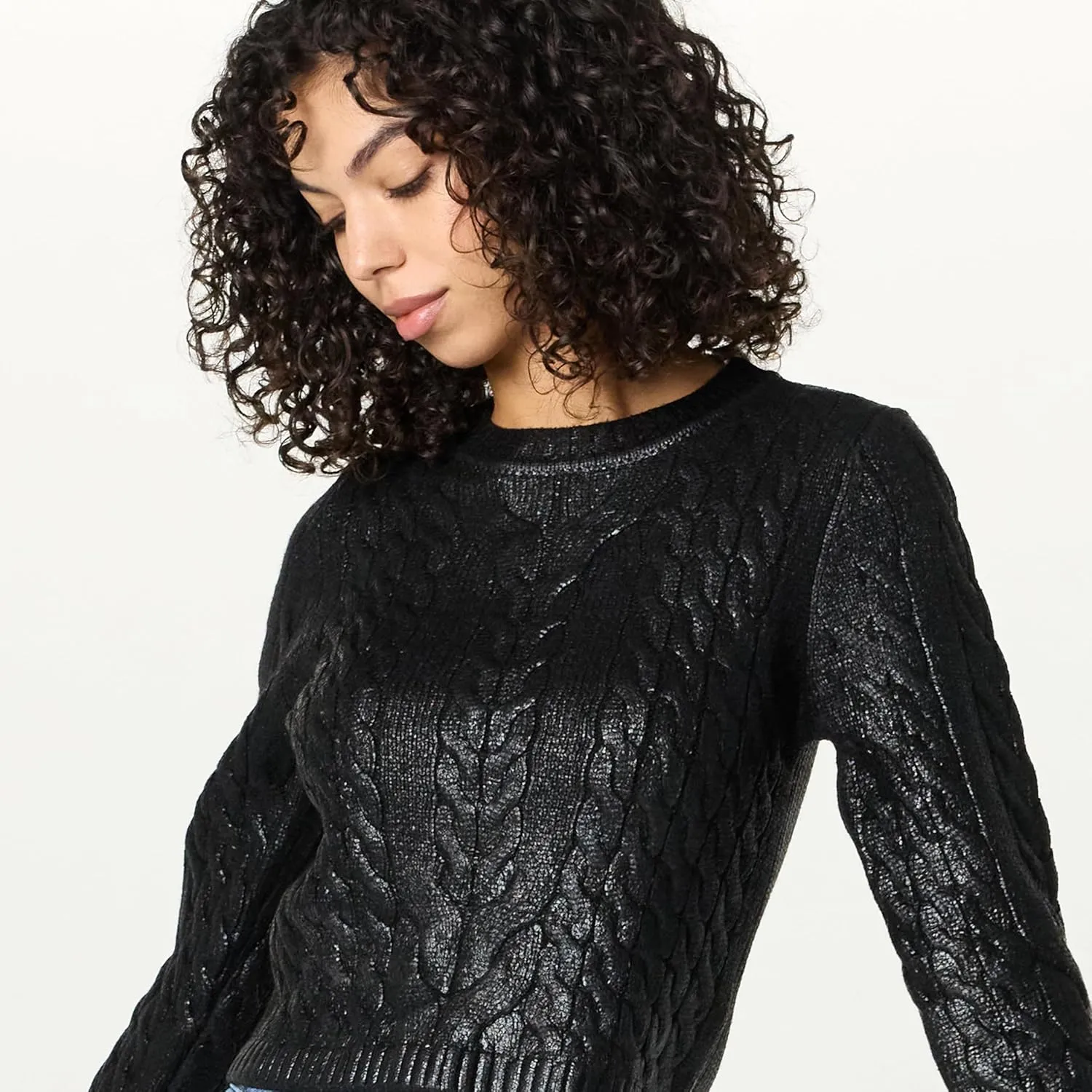 The Drop Women's Sofia Metallic Cable Pullover Sweater