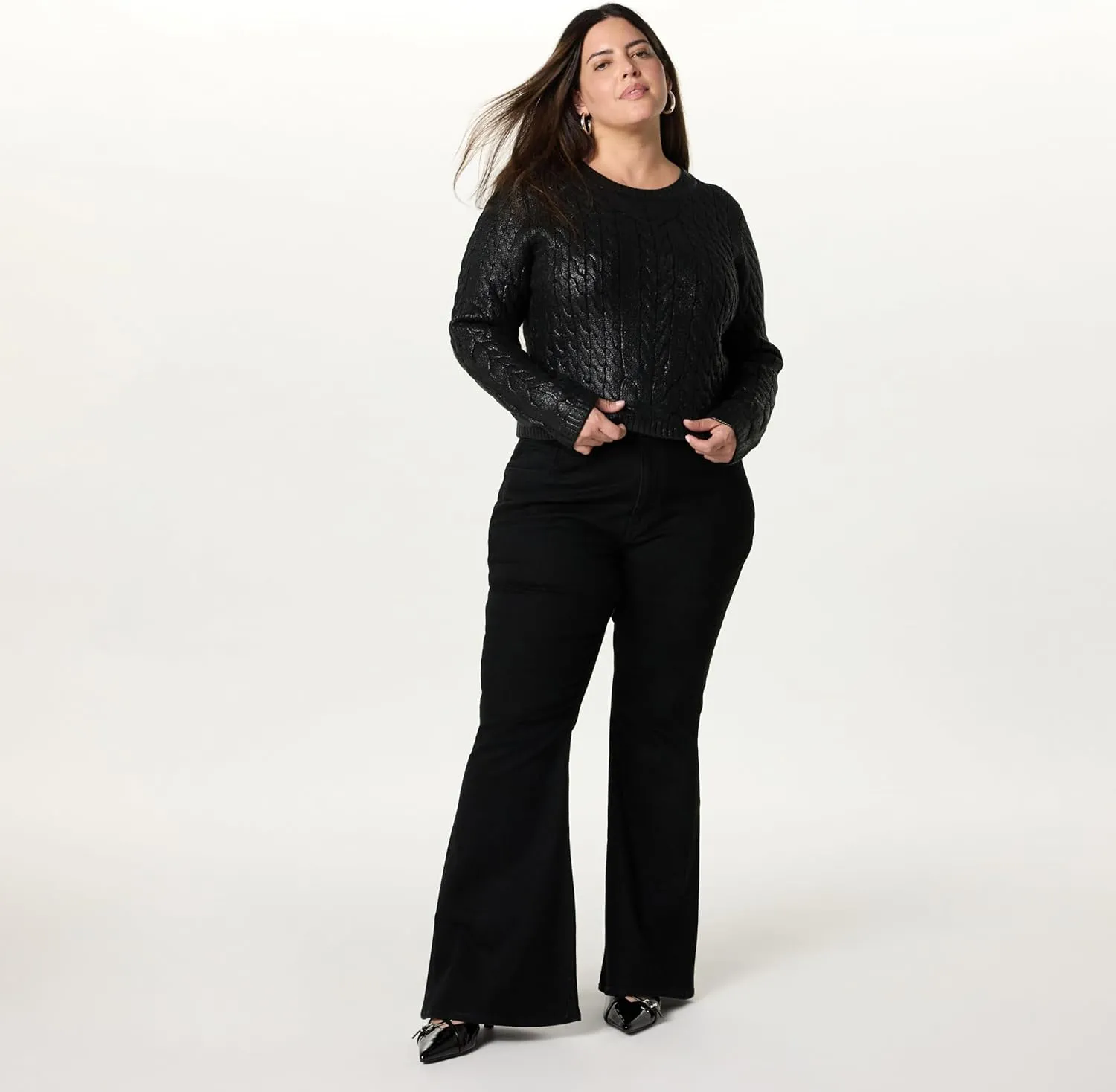 The Drop Women's Sofia Metallic Cable Pullover Sweater