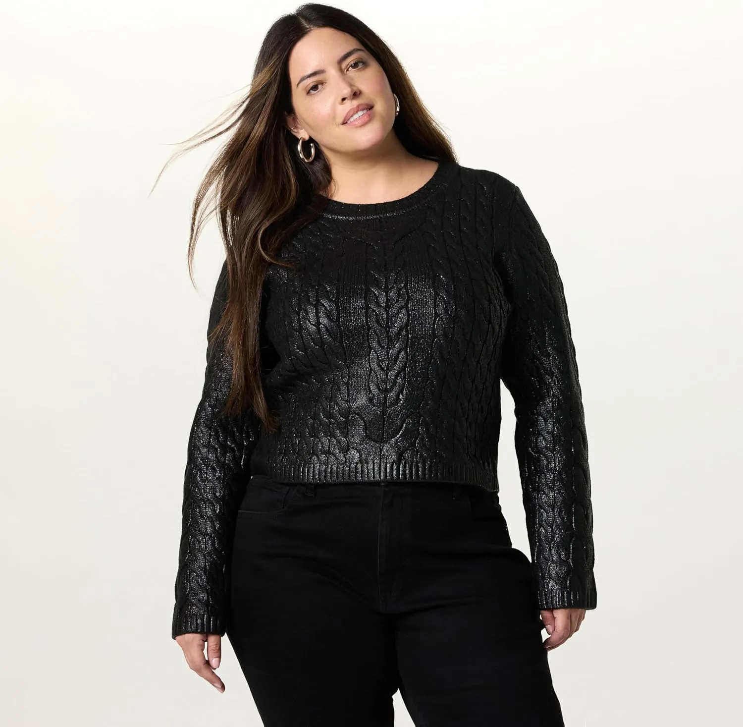 The Drop Women's Sofia Metallic Cable Pullover Sweater