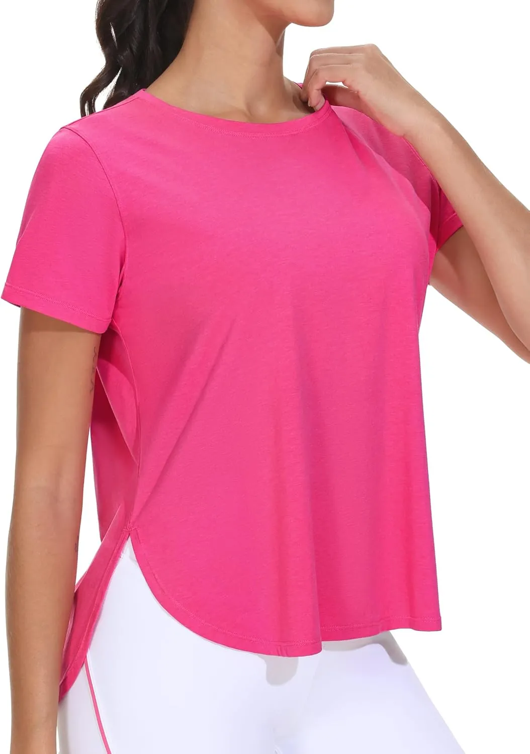THE GYM PEOPLE Women's Workout T-Shirts Loose Fit Short Sleeve Cotton Running Basic Tee Tops with Split Hem