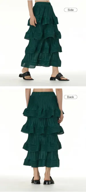 THLAI Womens Skirt Midi Elastic Waist Tiered Long Skirt Falbala Spring Summer Fall Skirt