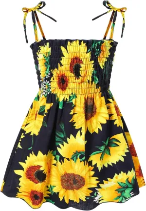 Toddler Girl Sleeveless Kids Beach Dresses Sunflower Slip Dress Floral Beach Dress Clothes