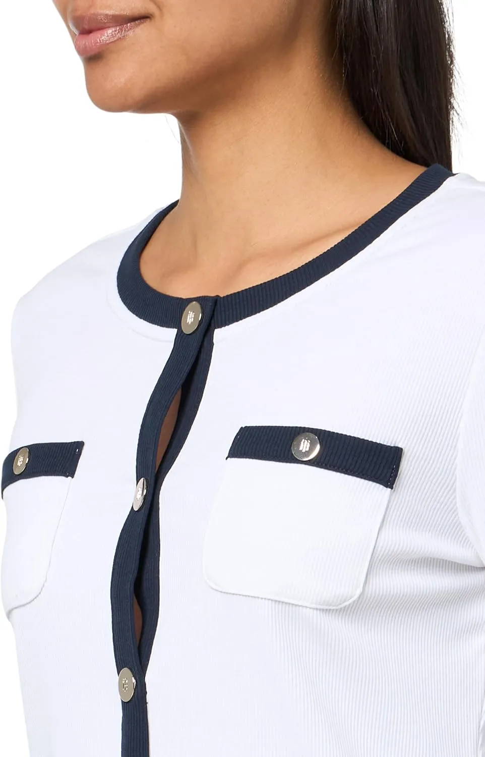 Tommy Hilfiger womens Long Sleeve Ribbed Contrast Cardigan Shirt