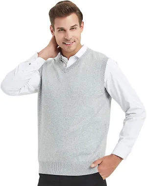 TopTie Men Business Solid Color Plain Sweater Vest, Cotton Fit Casual Pullover