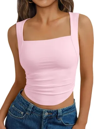 Trendy Queen Womens Summer Tank Tops Going Out Crop Shirts Square Neck Cute Y2k Fashion Clothes Spring Outfits 2025