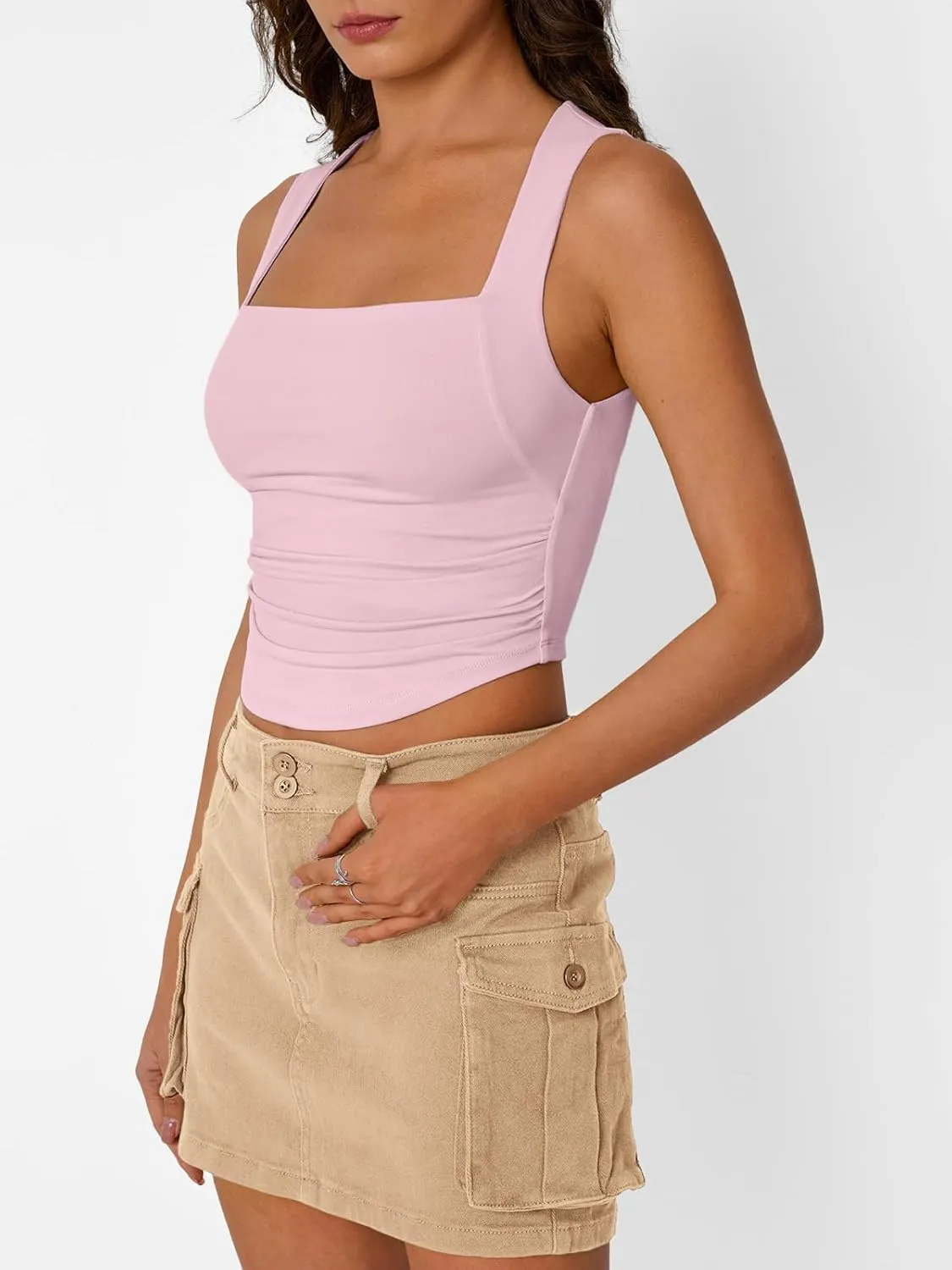 Trendy Queen Womens Summer Tank Tops Going Out Crop Shirts Square Neck Cute Y2k Fashion Clothes Spring Outfits 2025