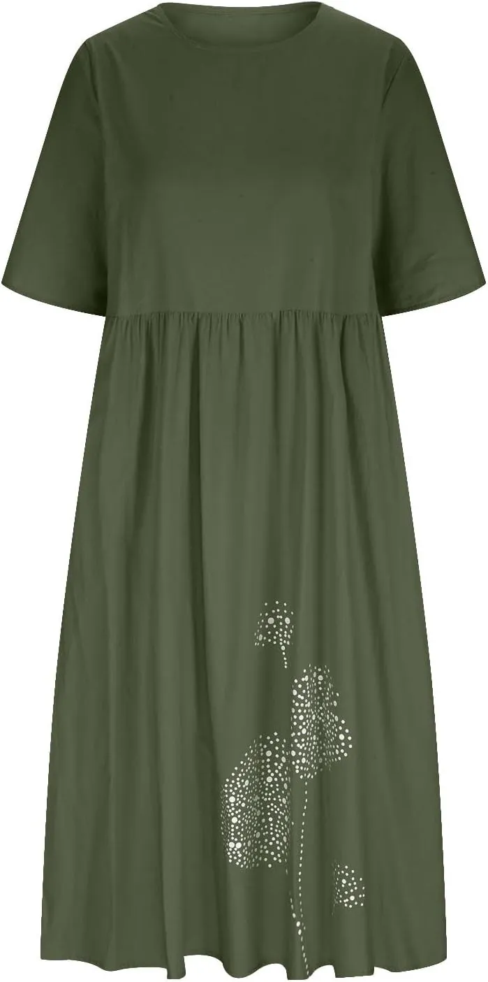 Tshirt Dress for Women 2025 Casual Plus Size Summer Midi Dress Boho Floral Print Loose Flowy Long Dresses with Pockets