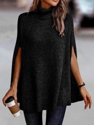 Turtleneck Cloak Sleeve Sweater (Color : Black, Size : Large)