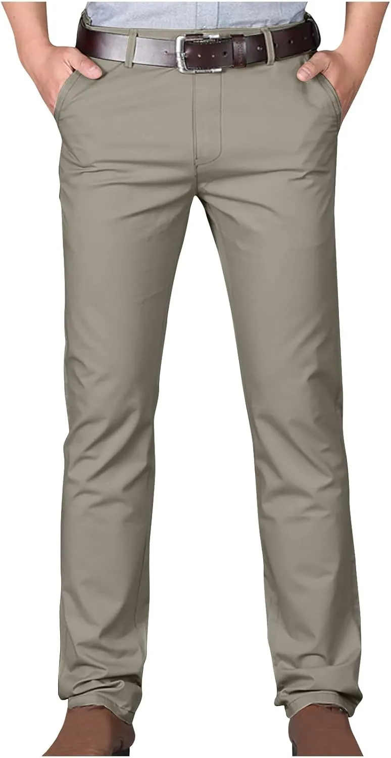 Uillui Business Casual Mens Dress Pants Slim Fit Stretch Chino Pant Straight Leg Work Suit Pants Big and Tall Comfort Slacks