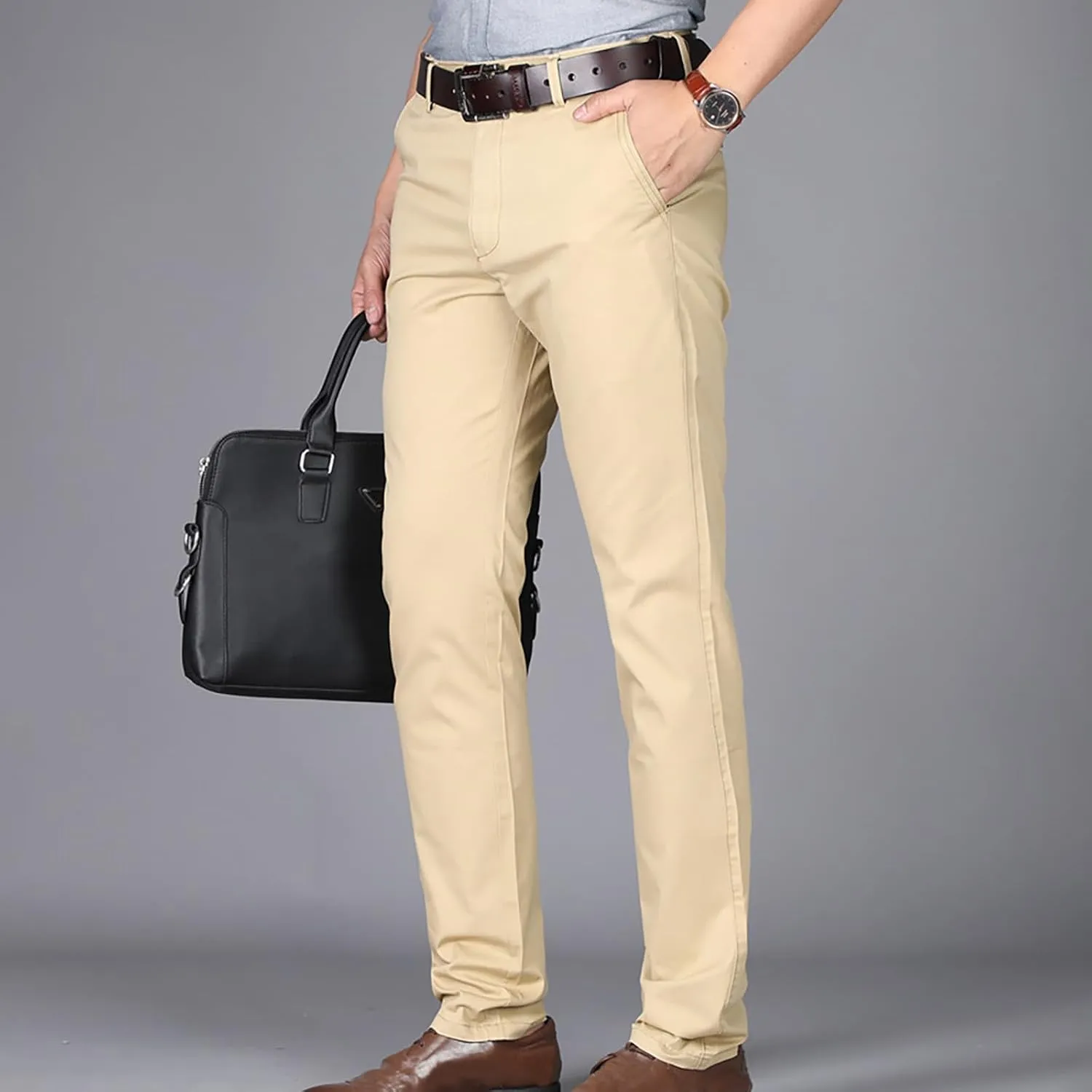 Uillui Business Casual Mens Dress Pants Slim Fit Stretch Chino Pant Straight Leg Work Suit Pants Big and Tall Comfort Slacks