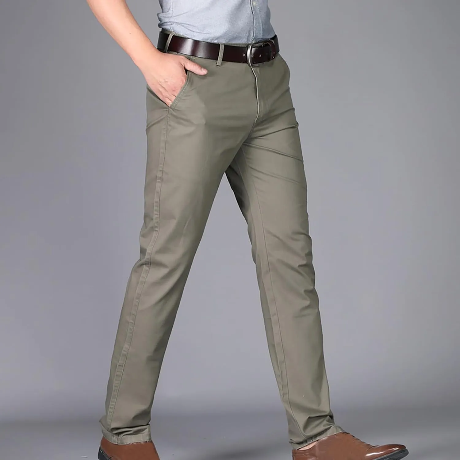 Uillui Business Casual Mens Dress Pants Slim Fit Stretch Chino Pant Straight Leg Work Suit Pants Big and Tall Comfort Slacks