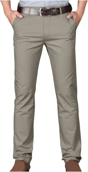 Uillui Business Casual Mens Dress Pants Slim Fit Stretch Chino Pant Straight Leg Work Suit Pants Big and Tall Comfort Slacks