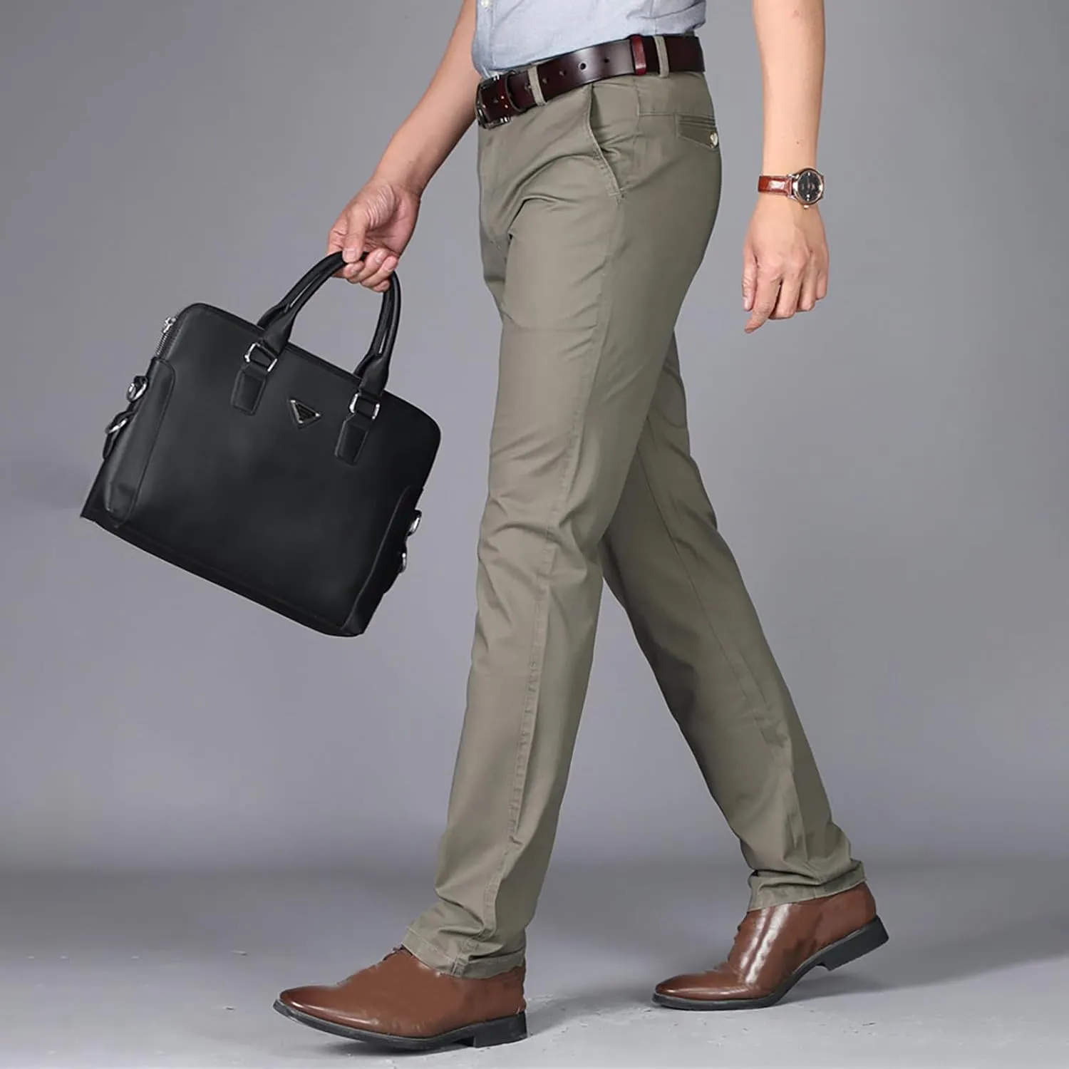 Uillui Business Casual Mens Dress Pants Slim Fit Stretch Chino Pant Straight Leg Work Suit Pants Big and Tall Comfort Slacks