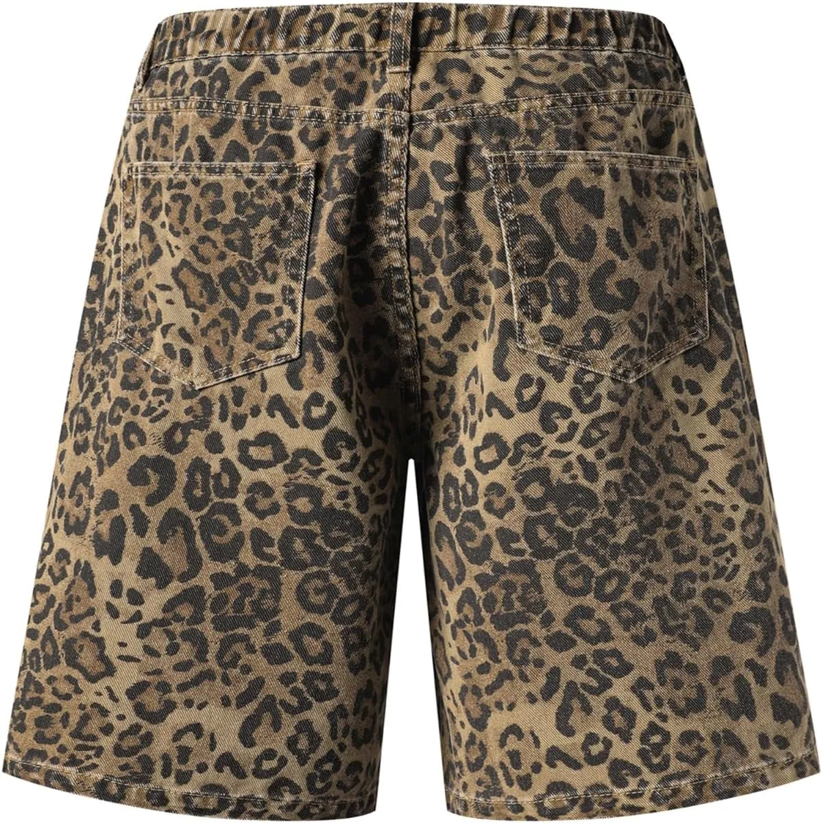 Unisex Leopard Jorts Women Baggy Cheetah Shorts Vintage Straight Leg Jeans Casual Y2K Streetwear