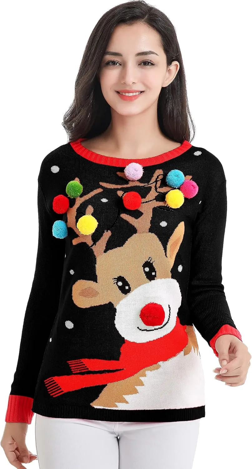 v28 Varied Ugly Christmas Sweater for Women Merry Reindeer Shirt Knit Sweaters