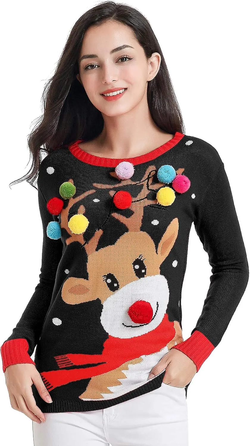 v28 Varied Ugly Christmas Sweater for Women Merry Reindeer Shirt Knit Sweaters