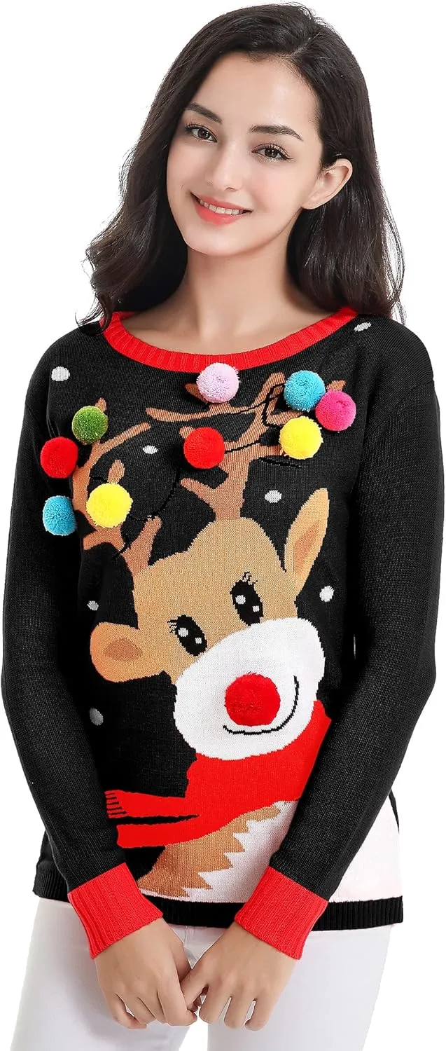 v28 Varied Ugly Christmas Sweater for Women Merry Reindeer Shirt Knit Sweaters