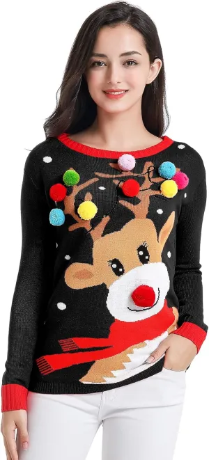 v28 Varied Ugly Christmas Sweater for Women Merry Reindeer Shirt Knit Sweaters