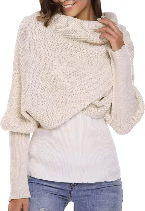 Verdusa Women's Wrap Scarfs with Sleeves Chunky Knit Shrug Sweater Tops