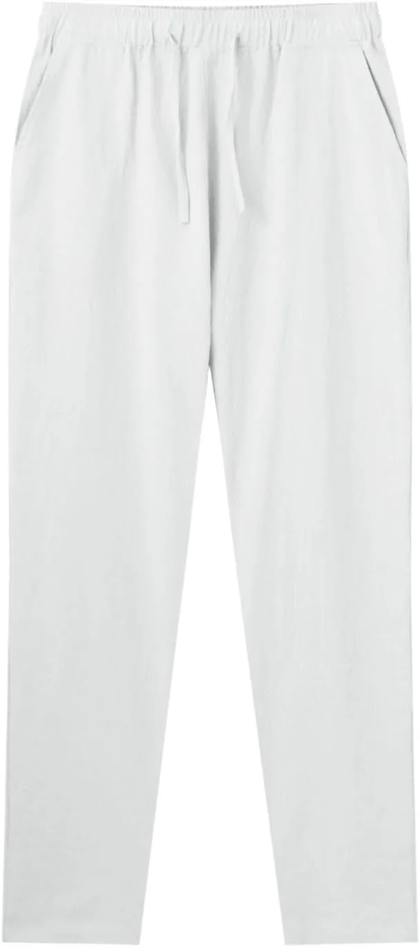 Vickyleb Linen Pants Men Slim Fit Cotton Pants Casual Drawstring Elastic Waist Summer Beach Pleated Chinos Pants for Men