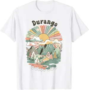 Vintage Durango Colorado Mountains Hiking Sunset Groovy T-Shirt