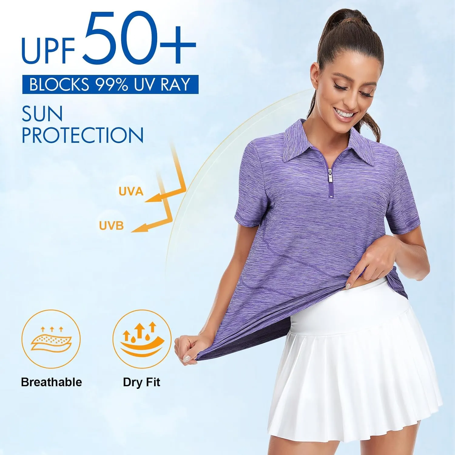 Viracy Women's Golf Shirt Short Sleeve Loose Fitting 1/4 Zip Up Polo Shirt UV Protection Fast Dry Athletic Tops S-3XL