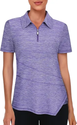 Viracy Women's Golf Shirt Short Sleeve Loose Fitting 1/4 Zip Up Polo Shirt UV Protection Fast Dry Athletic Tops S-3XL