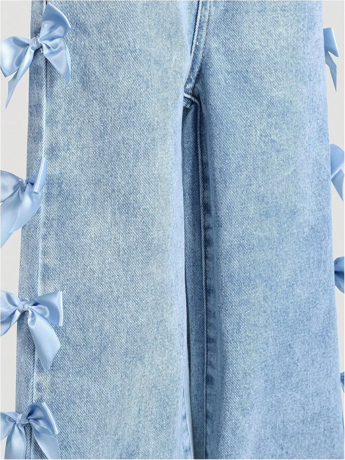 WDIRARA Toddler Girl's Y2k Bow Jeans Elastic High Waisted Wide Leg Denim Pants